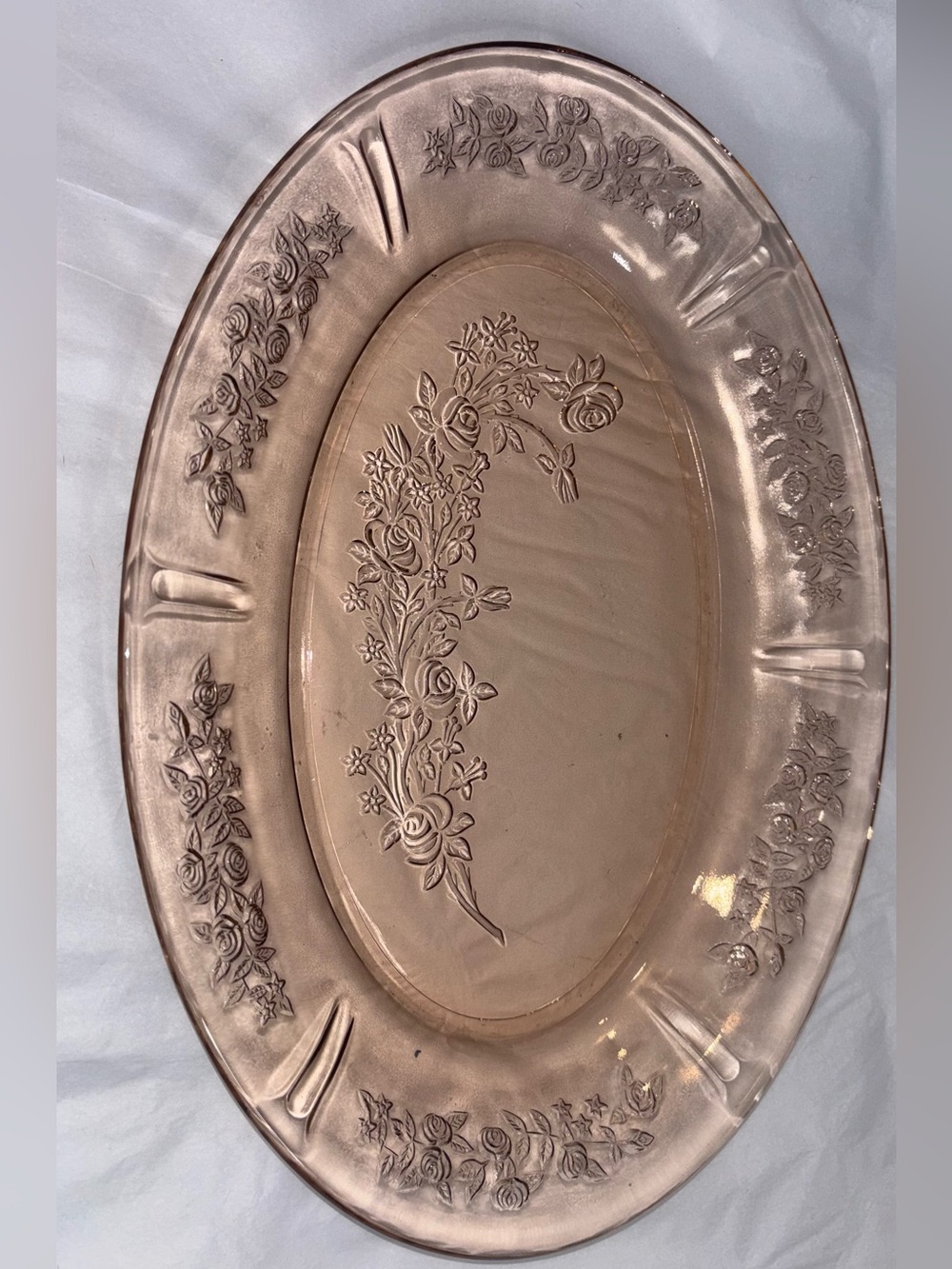 Vintage Federal Sharon Cabbage Rose Pink Depression Glass Serving Platter